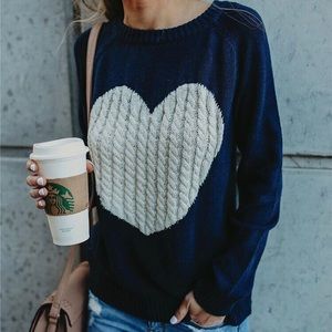 Navy & White Heart Sweater